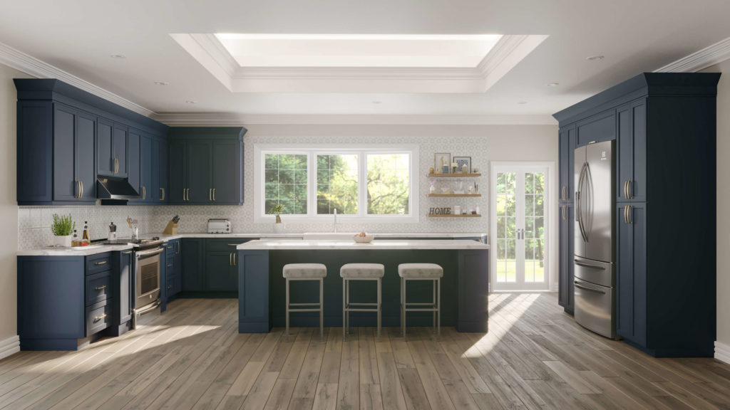 A blue kitchen designed by kyle cabinetry